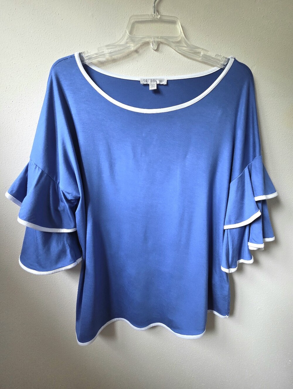 Spense Ruffle Sleeve Blue Top